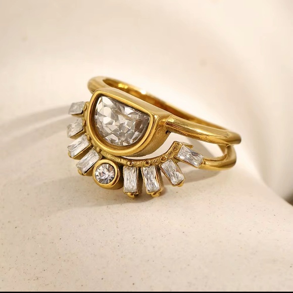 18K gold plated • Sterling silver • Antique looking SUN ring. Size 6 - Picture 3 of 7